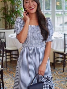 Draper James Smocked Stripe Dress, size small Blue/white vertical striped.